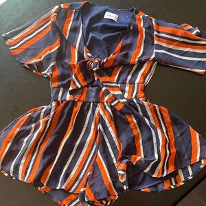 Adrienne Navy and Orange Striped Romper